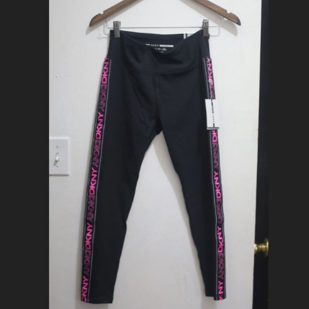 NWT DKNY High-Waist Logo Striped Leggings.